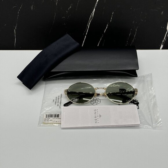 NEW SL692 003 SAINT LAURENT SL 692 003 OVAL WOMEN GOLD GREEN SUNGLASSES - Picture 11 of 11